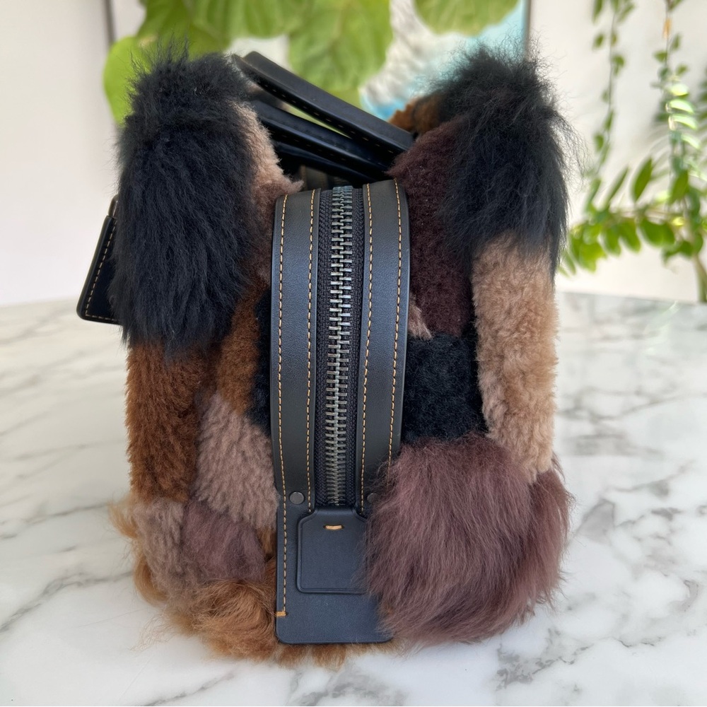 NWOT COACH Rogue 25 With Patchwork Shearling Fur Dark Multi Black Brown CM570 - Picture 4 of 16